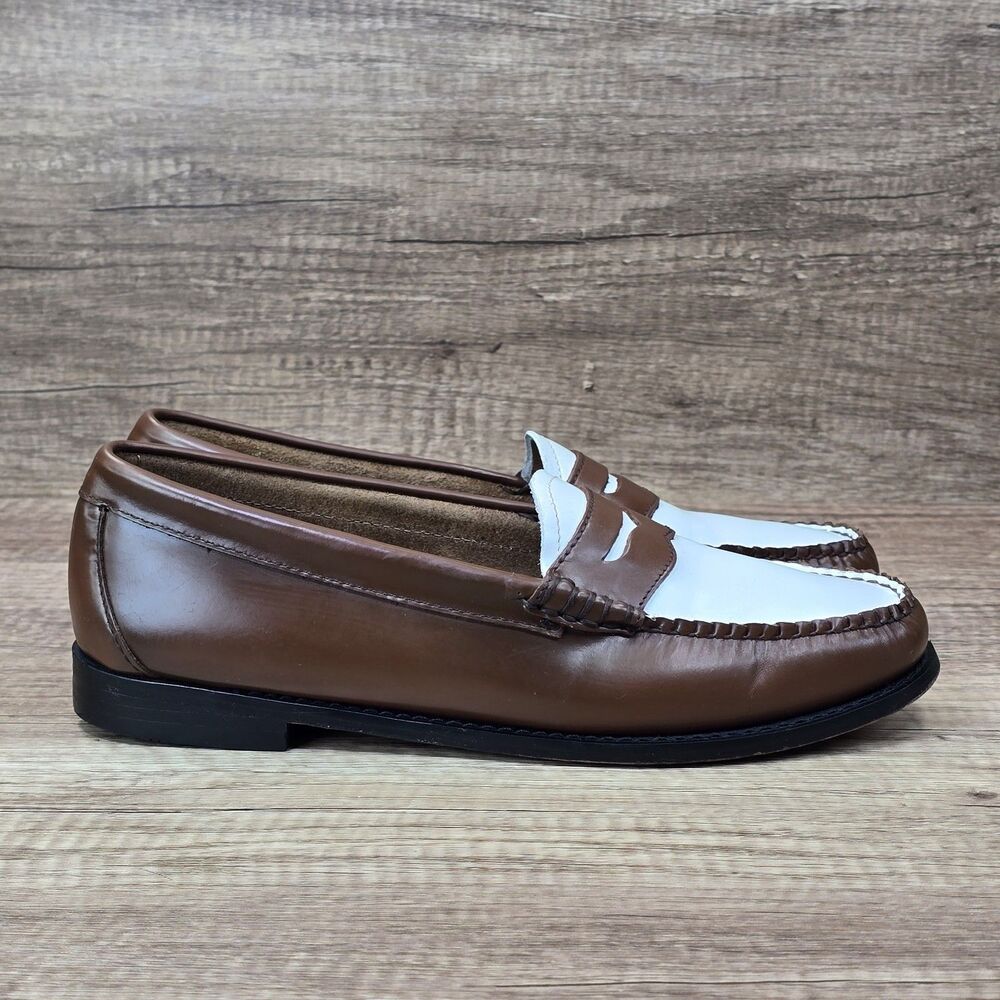 G.H. Bass Weejuns Whitney Loafers Women's Sz 9.5 Brown White Leather Penny Shoes